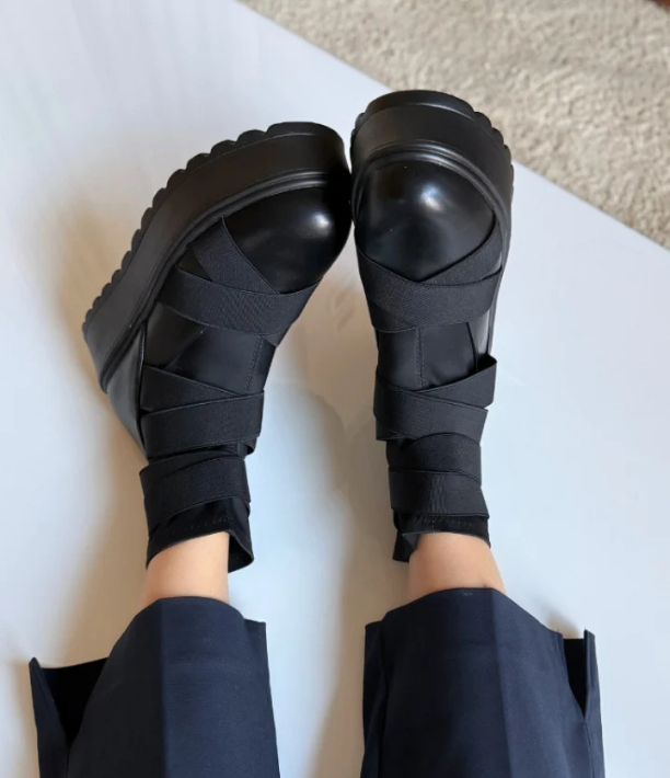 ghete dama negre cu platforma si elastice