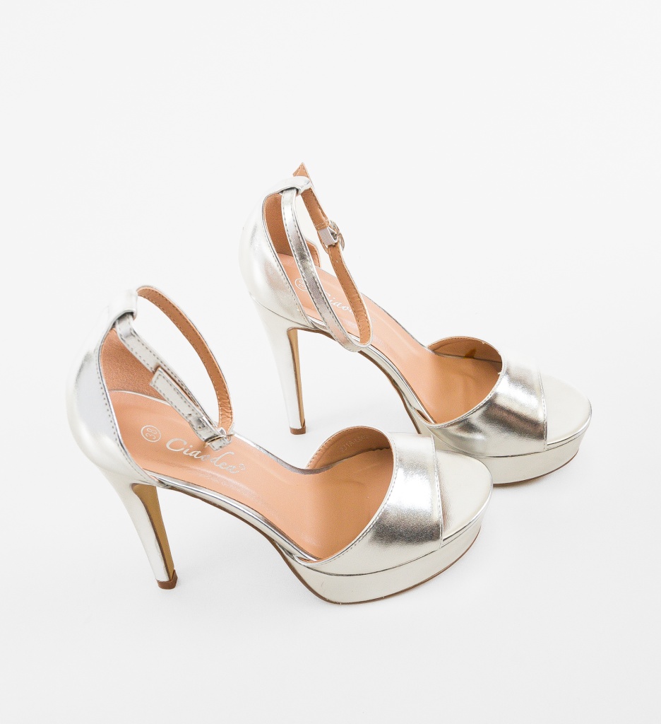Sandale cu toc Donna Argintii - 4 | YEO