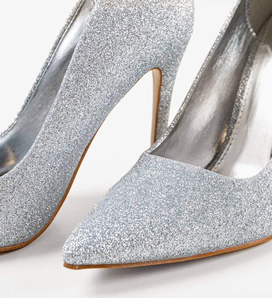 Poze Pantofi cu toc Presure Argintii depurtat.ro 