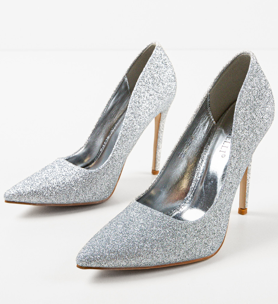 Poze Pantofi cu toc Presure Argintii depurtat.ro 