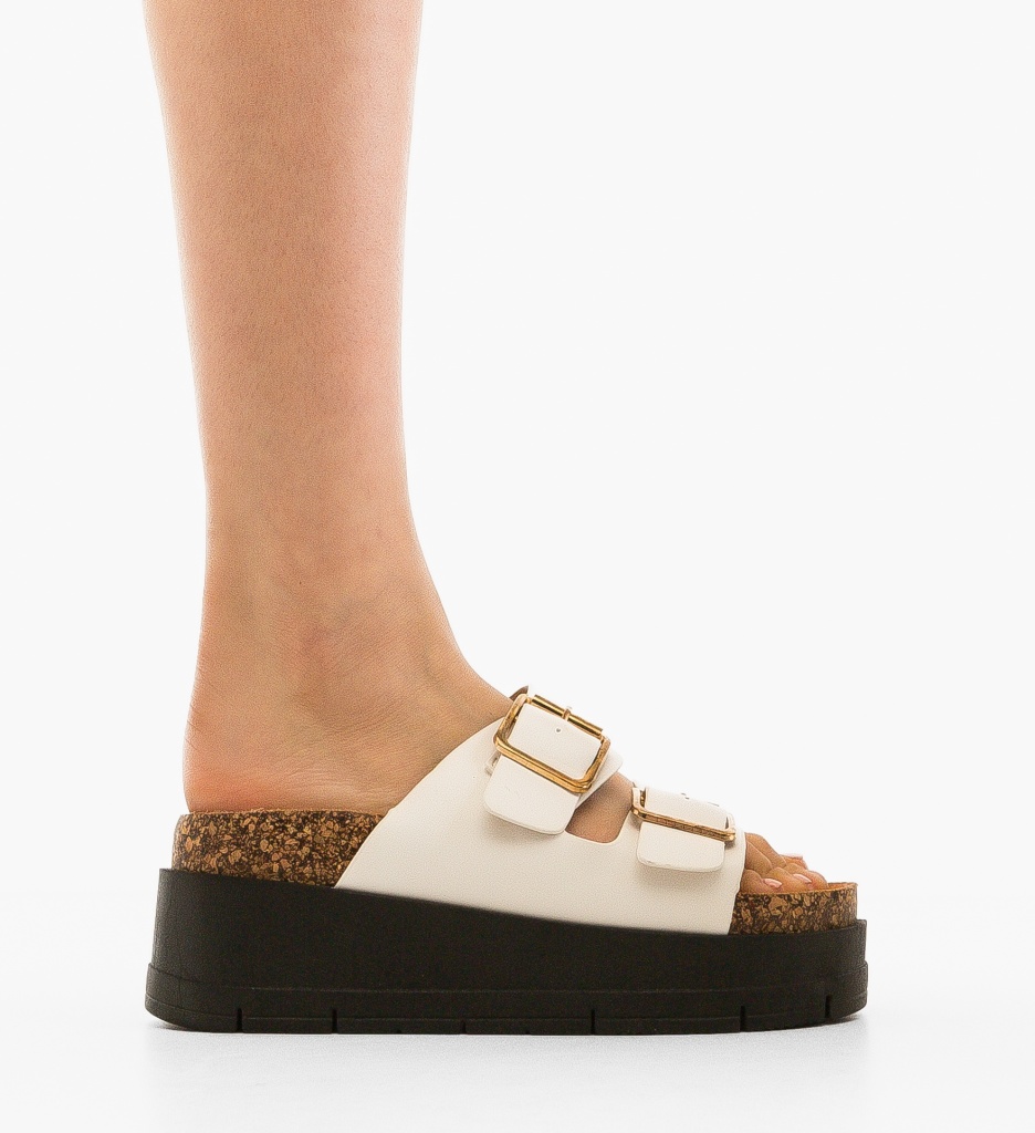 Papuci dama Olive Albi - 2 | YEO