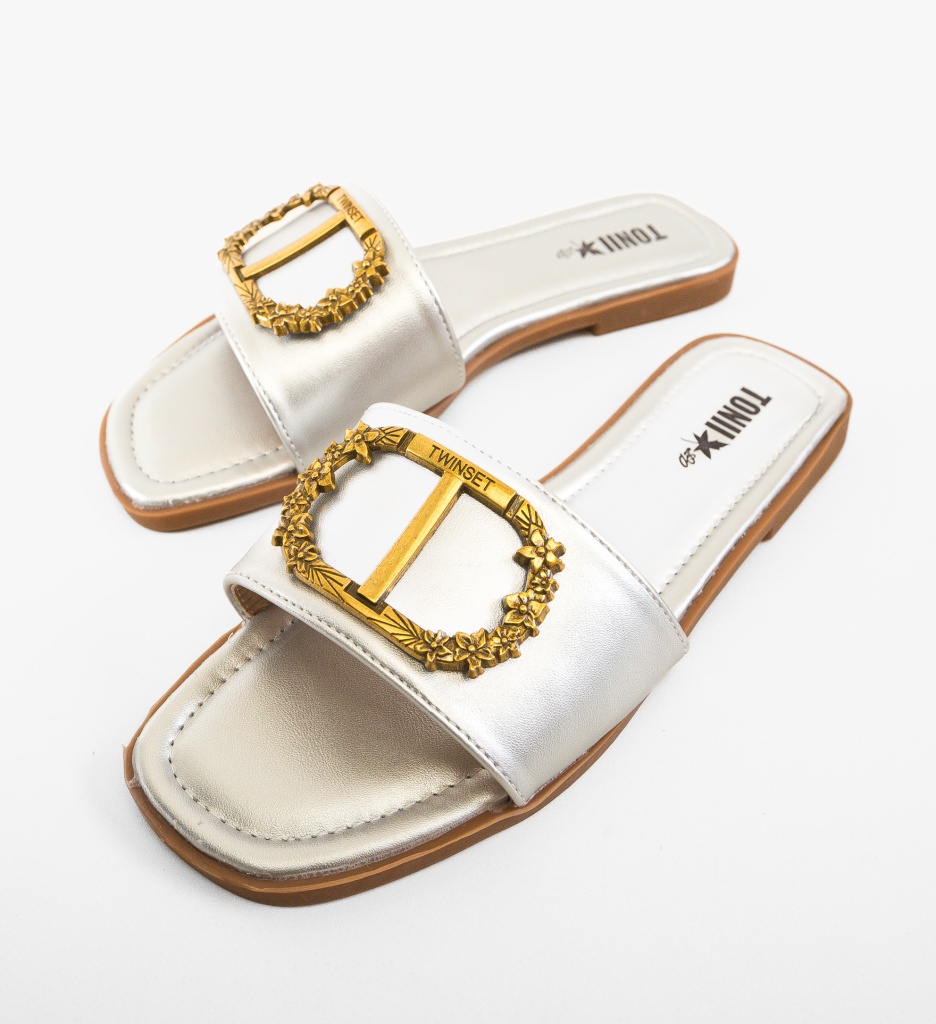 Papuci dama Twin Argintii - 3 | YEO
