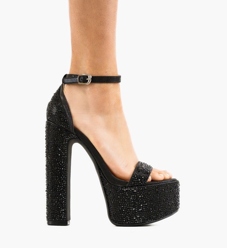 Sandale cu toc Courser Negre - 1 | YEO
