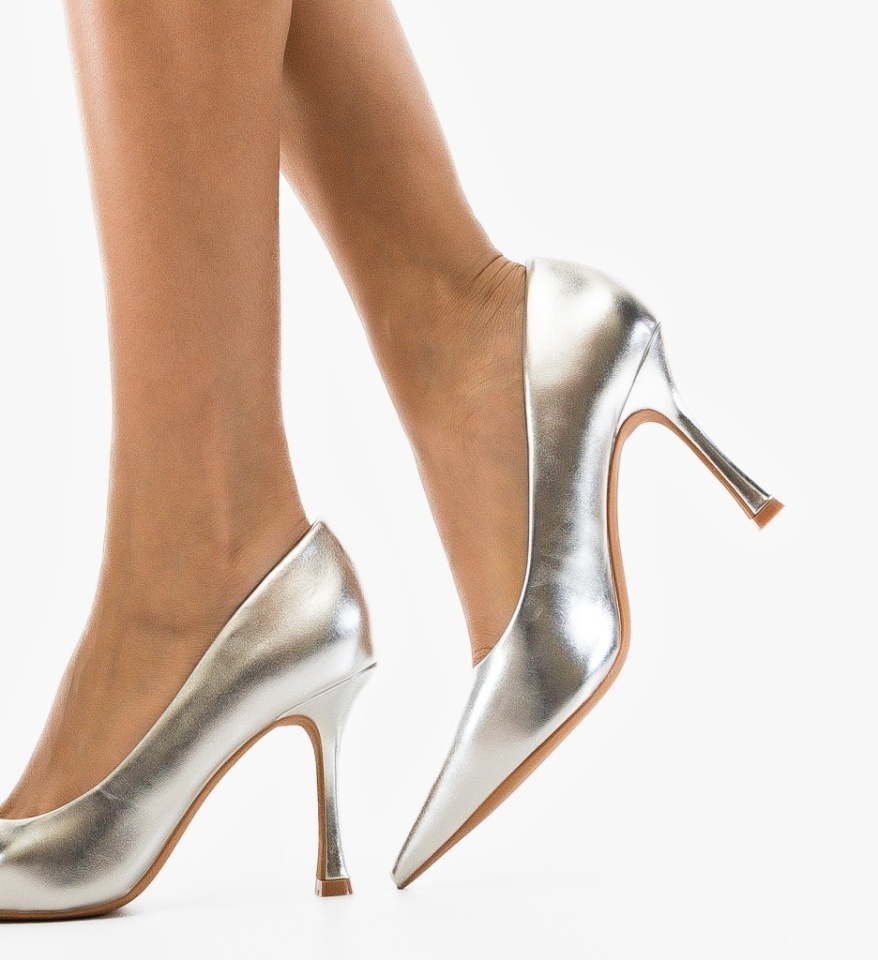 Pantofi stiletto dama Smart Argintii - Img 6