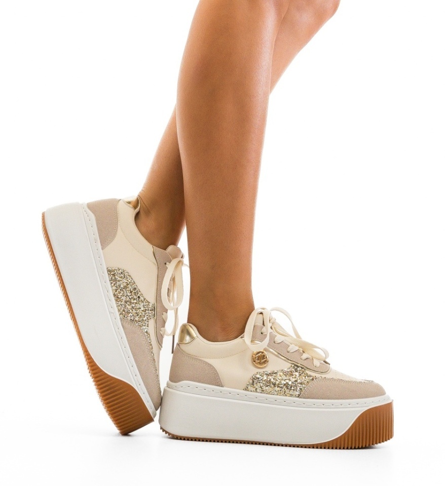 Sneakers dama Plouta Bej - Img 6